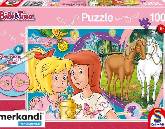 Bibi & Tina Horse Happiness 100 Pieces with Add on Slap Snap Band Barevné puzzle