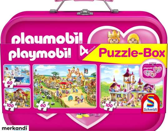 Playmobil Puzzle Box różowy 2x60 2x100 sztuk w metalowej obudowie