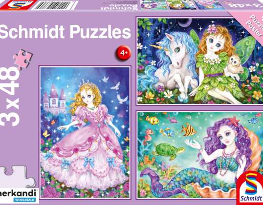Princess Fairy &; Mermaid 3x 48 stukjes puzzel