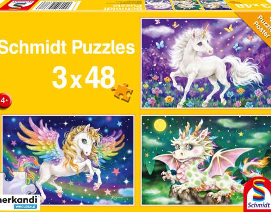 Mythische dieren 3x 48 stukjes puzzel