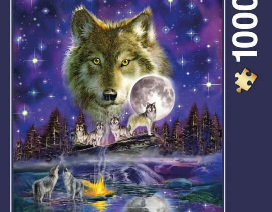 Lobo en el rompecabezas de 1000 piezas de luz de luna
