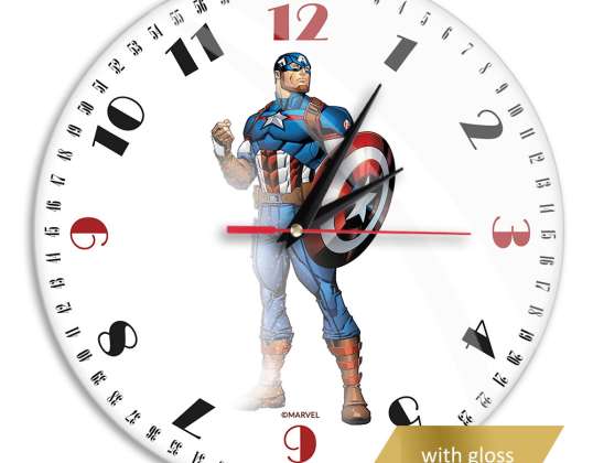 Wall Clock with gloss   Captain America 003 Marvel White