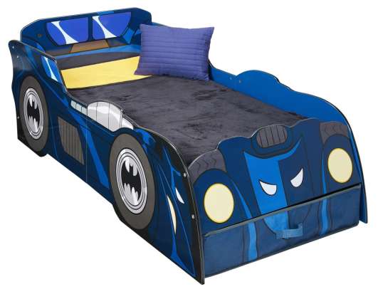 Batman: Çocuklar ve küçük çocuklar için depolama çekmecesi de dahil olmak üzere aydınlatmalı Batmobile yatağı 