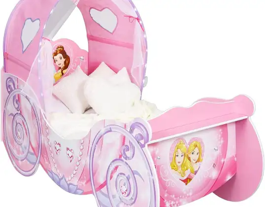 Lasten sänky tytöille Disney Princessin vaunuissa valaistulla katoksella 