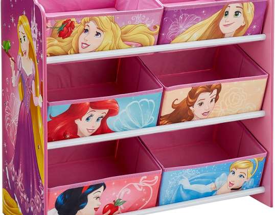 "Disney" princesės žaislų laikymo lentyna su šešiomis dėžutėmis vaikams