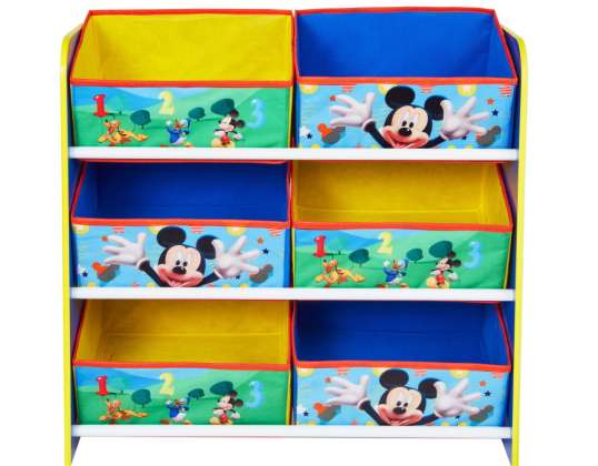 Mickey Mouse toy storage shelf with six boxes for children