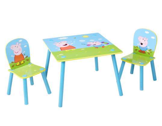 Peppa Gris sett med bord og 2 stoler til barn 