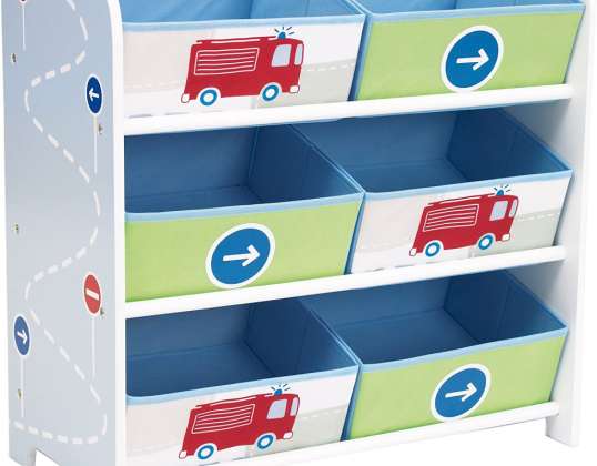 Fordonshylla för leksaksförvaring med sex lådor för barn