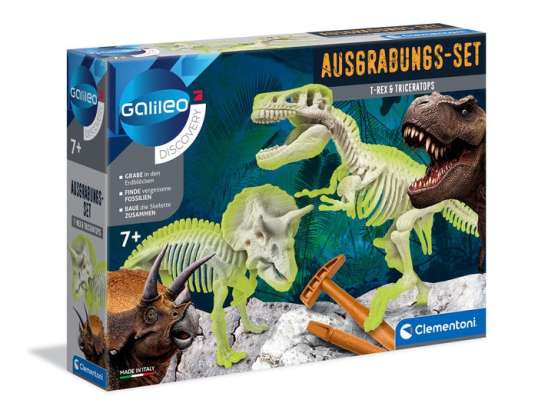 Clementoni 69408 Opgravingsset T Rex &; Triceratops Galileo Discovery
