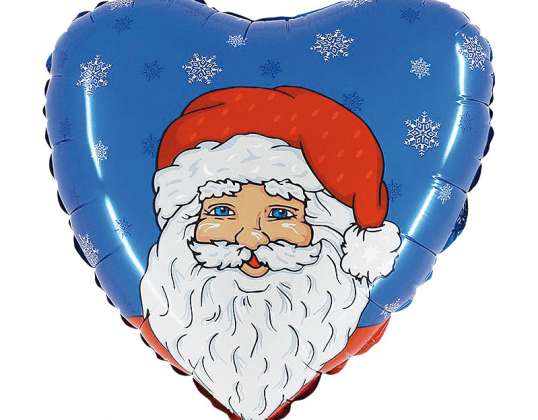 Święty Mikołaj Niebieski Balon foliowy w kształcie serca 46 cm
