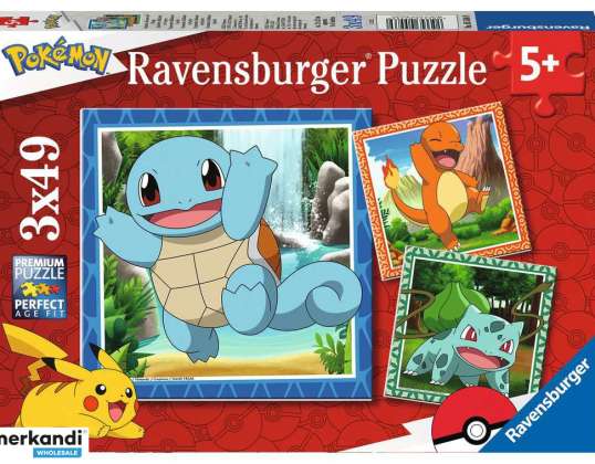 Pokémon Puzzle 3 x 49 peças Charmander Bulbasaur e Squirt