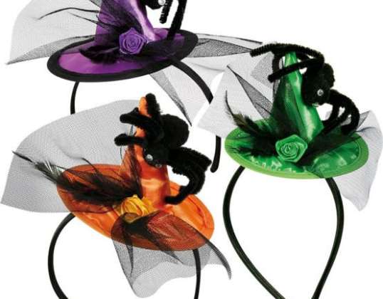 Headband witch hat with spiders assorted colors Adult