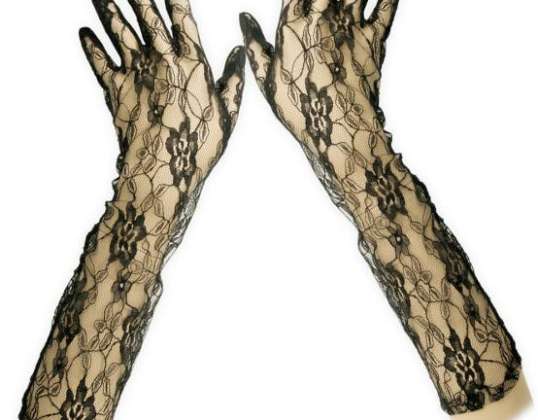 Rękawiczki koronkowe czarne 40 cm Dorosły
