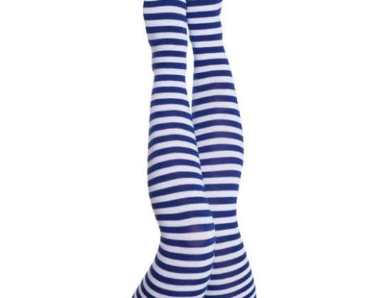 Overknees ekstra lang blå hvid 63 cm voksen