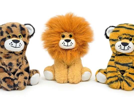 Animaux sauvages aux yeux scintillants peluche 3 cul. 20 cm