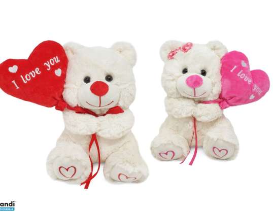 Orso con palloncino cuore peluche 2 ass. 25 cm