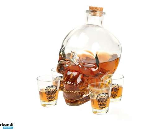 Glass skull 400 ml with 4 shot glasses decoration set