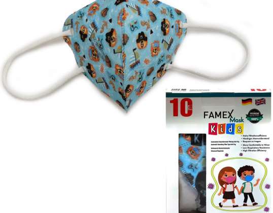 "Famex FFP2" filtravimo vaikų apsaugos kaukės piratų dizainas.