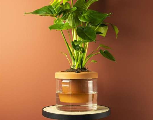 Grijze Gusta Terra Cotcha zelfbewaterende plantenbakken 18cm