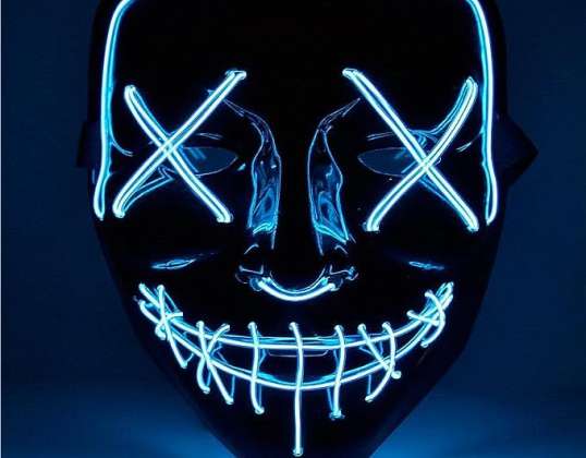 LED creepy mask blue - like from Purge for Halloween Carnival & Carnival as a costume for men and women