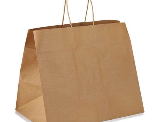 Papirnata vrećica - višak robe - papirnata vrećica s papirnatim kabelom Kraft smeđa, 80g/m², 26x17x25cm