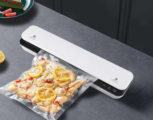 Dispozitiv de etanșare a vidului alimentar, m MU 2 în 1 Dispozitiv portabil de etanșare automată a alimentelor, atât pentru alimente proaspete uscate, cât și umede, sigilator cu vid cu 10 pungi / alb