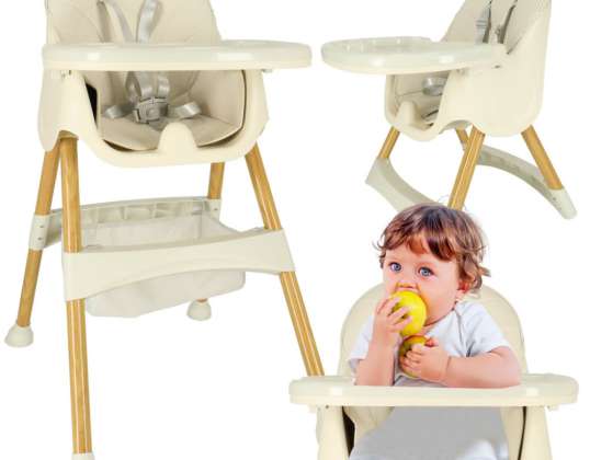 Stolná detská stolička s kontajnerovým podnosom krémovej farby
