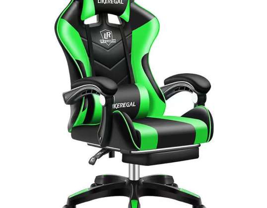 Likeregal 920 masāžas spēļu krēsls ar zaļu kāju balstu