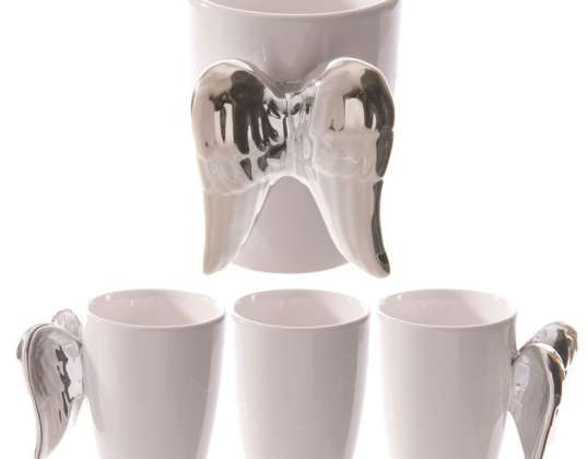 White Angel Mug with Silver Wings Shaped Handle Mug