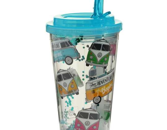 Volkswagen VW T1 Bulli Surf Becher mit Flip Strohhalm &amp; Deckel 500ml  pro Stück