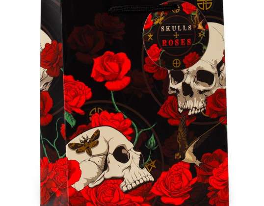 Skulls & Roses Skull Red Roses Gift Bag M per piece