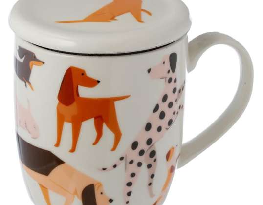 Barks Dog Dog Porcelain Mug with Tea Infuser and Lid