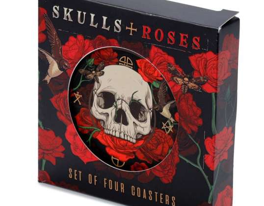 Skulls &; Roses Skull Coaster Set de 4