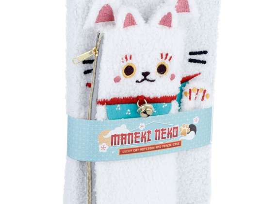 Maneki Neko Lucky Cat Плюшевый флис A5 Блокнот и пенал