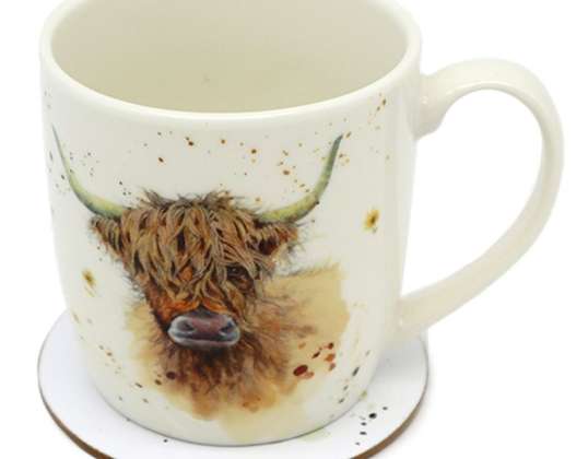 Jan Pashley Highland Coo Cow Mug & Coaster Set