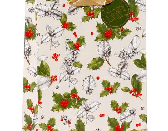 Christmas botanical christmas holly gift bag L per piece