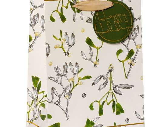 Christmas botanical mistletoe gift bag M per piece