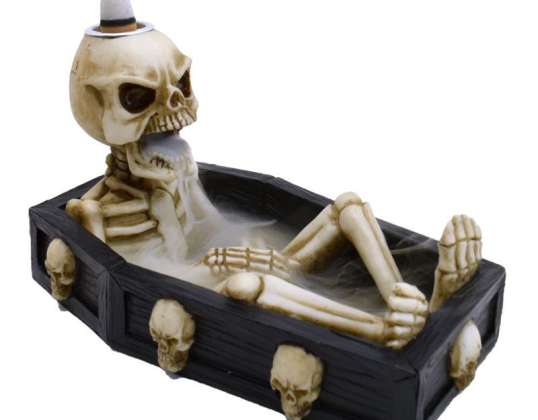 Skeleton in coffin reflux incense burner