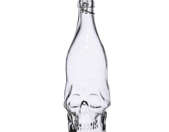 Totenkopf Wasserflasche aus klarem Glas 1L