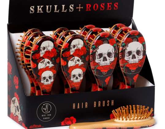 Skulls & Roses cepillo para el pelo de calavera hecho de 100 bambú por pieza