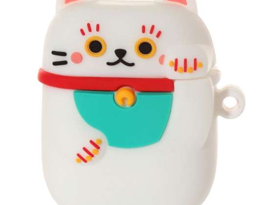 Maneki Neko Lucky Cat Case para estuche de carga de auriculares inalámbricos