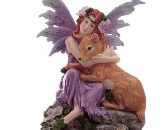 Forest Spirit Fairy Fata del fiore di ametista con il vitello di cervo