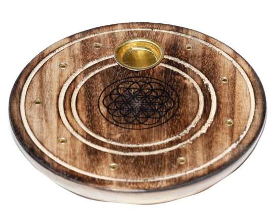 Mango wood incense burner with the flower of life per piece
