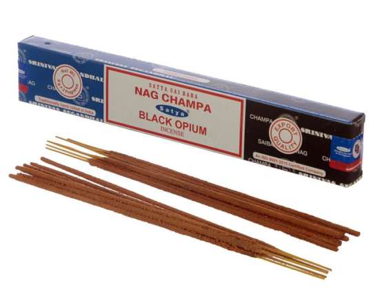 01307 Satya Nag Champa & Black Opium Incense Sticks pr. pakke