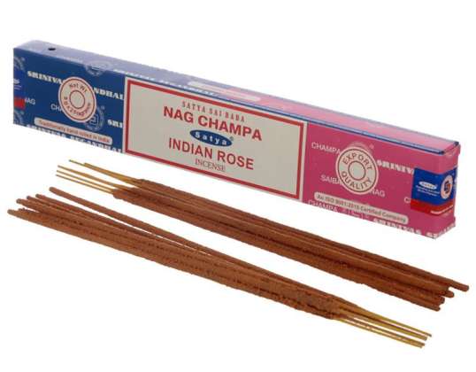 01323 Satya Nag Champa &; Indian Rose Wierook Sticks per verpakking