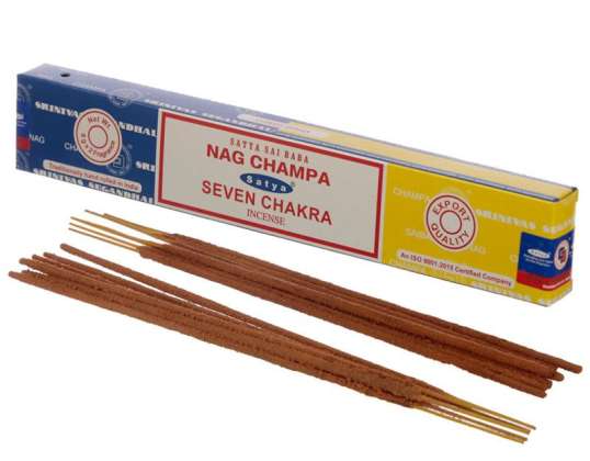 01333 Satya Nag Champa & Seven Chakra Incense Sticks por paquete