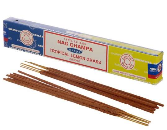 01339 Satya Nag Champa & Tropical Lemongrass Incense Sticks por paquete