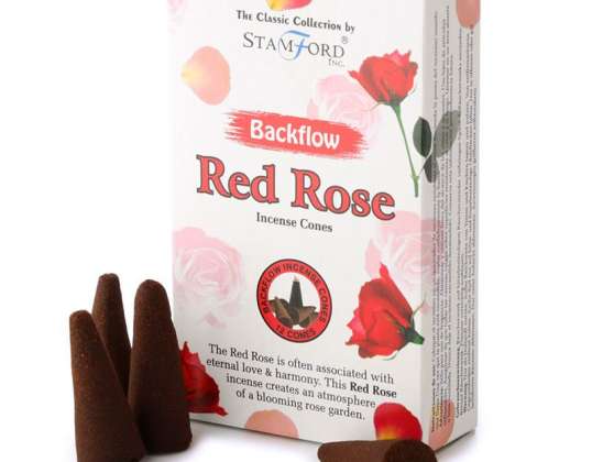 37429 Stamford Backflow Reflux Incense Cone Red Rose per package