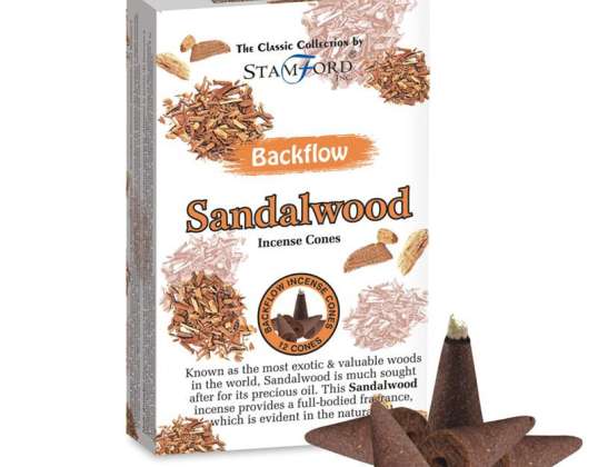 37430 Stamford Backflow Reflux Incense Cone Sandalwood per package