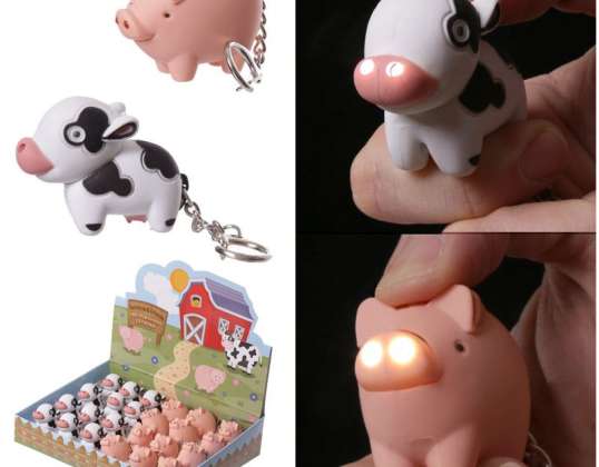 Farm Cow &; Piggy LED med ljudnyckelring per styck